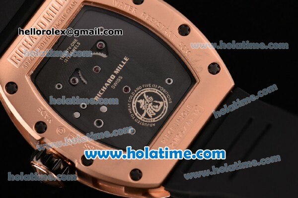 Richard Mille Tourbillon RM 057 Dragon Swiss ETA 2824 Automatic Rose Gold&Diamonds Case with Black Rubber Strap and Dragon Dial - Click Image to Close